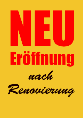 POS, Werbung: Plakat Neueröffnung, Renovierung (Gelb). PDF Datei