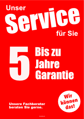 Plakat 5 Jahre Garantie Werbeplakat 5 Jahre Garantie. Werbe-Schild für den Handel.