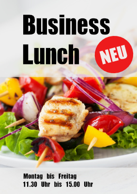 Werbeplakat 'Business-Lunch (Neu)', Tagesgericht für Restaurants und Gaststätten. Restaurant Plakat Business Lunch, Neu als PDF Datei