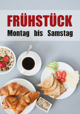 Gastronomie, Hotel: Plakat Frühstück Montag bis Samstag. PDF Datei