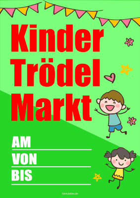 Plakat Kinder Trödelmarkt (Rot) Werbeplakat Kinder Trödelmarkt (Kinderflohmarkt) in Grün. Schild für Privat oder Gewerbe.