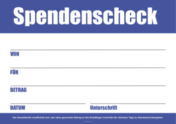 Finanzen: XXL Spendenscheck, modern (Blau, Weiß). PDF Datei