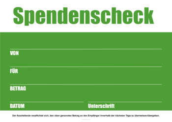 Finanzen: XXL Spendenscheck (Weiß, Grün). PDF Datei