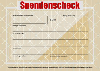 Vorlage für PR-Scheck, Werbescheck, Spendenschecks, klassisch Wertpapier Gold. XXL Spendenscheck, Wertpapier (Gold) als PDF Datei