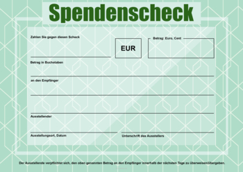 Finanzen: XXL Spendenscheck, Wertpapier (Grün). PDF Datei