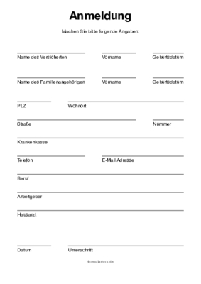Formular, Vordruck: Anmeldeformular für das Wartezimmer einer Arztpraxis. Anmeldeformular, Wartezimmer als PDF Datei