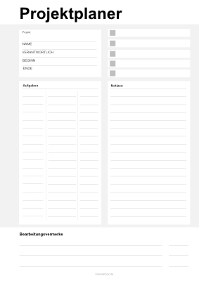 Organisieren, Planen: Projektplaner mit Aufgaben und Notizen. PDF Datei