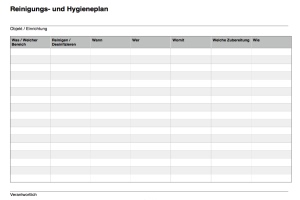 Organisieren, Planen: Reinigungsplan und Hygieneplan (PDF). PDF Datei