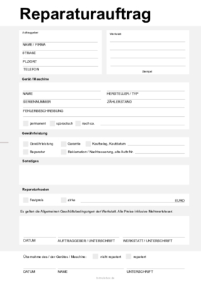 Reparaturauftrag Fur Gerate Und Maschinen Pdf Vorlage Zum Ausdrucken