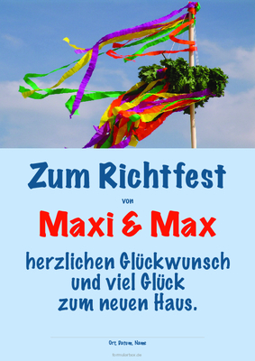 Immobilien: Urkunde Richtfest, Glückwunsch 2 (Himmelblau). PDF Datei