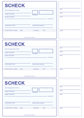 Finanzen: Scheck, Scheckheft mit Abschnitt. PDF Datei