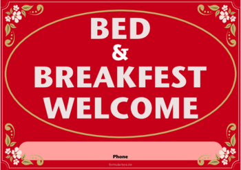 Schilder, Tafeln: Schild Bad & Breakfast (Vintage, Rot). PDF Datei