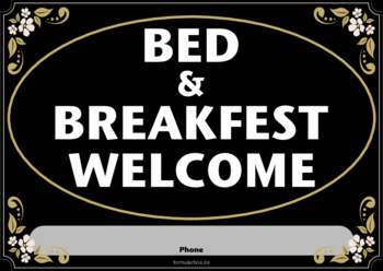 Schild Bad & Breakfast, Vintage, Schwarz Schwarzes Vintage-Schild Bad & Breakfast. Schild im DIN-A4 Querformat zum Ausdrucken.