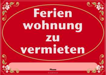 Schilder, Tafeln: Schild, Ferienwohnung zu vermieten (Vintage, Rot). PDF Datei