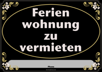 Schild Ferienwohnung zu vermieten, Vintage, Schwarz Hinweisschild: Ferienwohnung zu vermieten, Vintage, Schwarz. Vorlage für ein Schild im DIN-A4 Querformat.