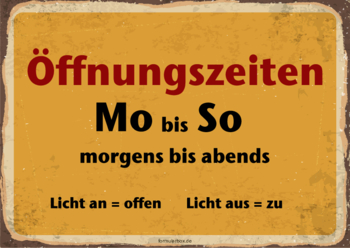 Spass-Schild Öffnungszeiten im Vintage Style. Schild Öffnungszeiten (Vintage) als PDF Datei