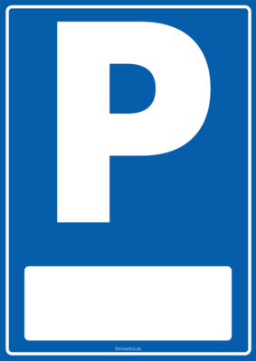 Schild Parken, Textfeld 2 blaue Parkplatz Schilder: Parken mit Textfeld für Kennzeichen. Schilder im Hochformat und Querformat.
