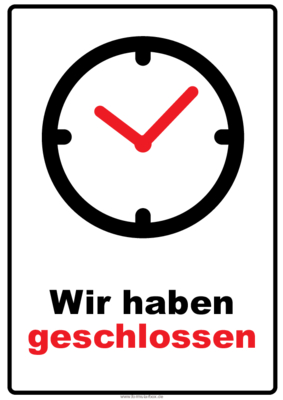 Schilder, Tafeln: Hinweisschild Geschlossen. PDF Datei