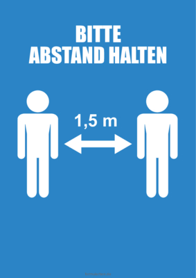 Schilder Hygienehinweis Abstand halten (Blau) Hygiene-Schilder, Hygieneregel, Hygienehinweis Bitte 1,5m Abstand halten (Blau).
