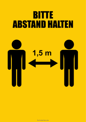 Schilder Hygienehinweis Abstand halten (Gelb) Hygiene-Schilder, Hygieneregel, Hygienehinweis Bitte 1,5m Abstand halten (Gelb).