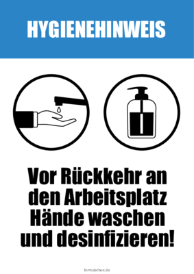 Schilder, Tafeln: Schilder Hygienehinweis 'Hände waschen und desinfizieren'. PDF Datei