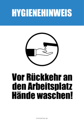 Schilder, Tafeln: Schilder Hygienehinweis 'Arbeitsplatz Hände waschen'. PDF Datei