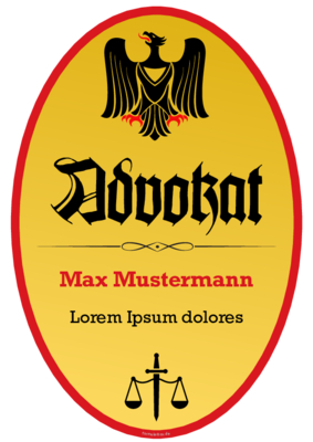 Schild Advokat mit Adler im Hochformat. Fun-Schild Advokat als PDF Datei