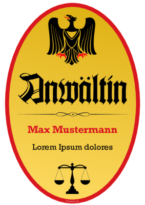 Schild Anwältin mit Adler im Hochformat. Fun-Schild Anwältin als PDF Datei