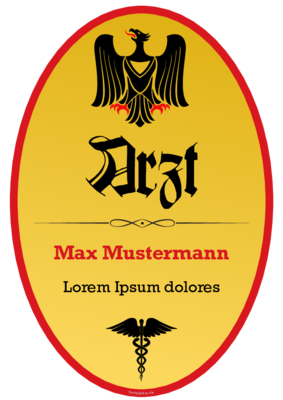 Schild Arzt mit Adler im Hochformat. Fun-Schild Arzt als PDF Datei