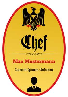 Schild Chef mit Adler im Hochformat. Fun-Schild Chef als PDF Datei