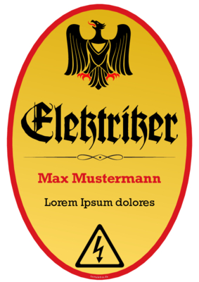 Schild Elektriker mit Adler im Hochformat. Fun-Schild Elektriker als PDF Datei