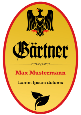 Schild Gärtner mit Adler im Hochformat. Fun-Schild Gärtner als PDF Datei
