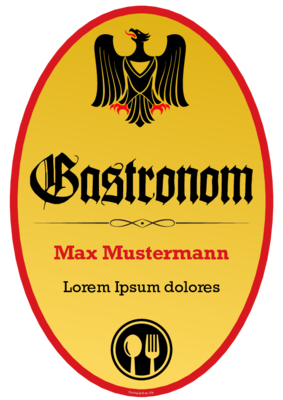 Schild Gastronom mit Adler im Hochformat. Fun-Schild Gastronom als PDF Datei