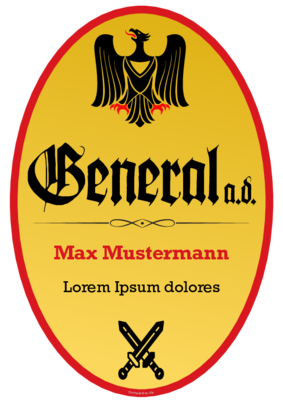 Schild General mit Adler im Hochformat. Fun-Schild General a.d. als PDF Datei
