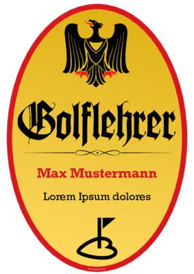 Spaßschild Golflehrer mit Adler im Hochformat. Zitate, Texte, Schilder: Fun-Schild Golflehrer. PDF Datei