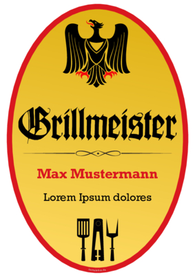 Schild Grillmeister mit Adler im Hochformat. Fun-Schild Grillmeister als PDF Datei