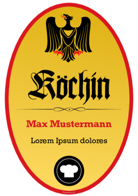Schild Köchin mit Adler im Hochformat. Fun-Schild Köchin als PDF Datei