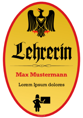 Schild Lehrerin mit Adler im Hochformat. Fun-Schild Lehrerin als PDF Datei