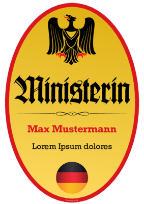 Schild Ministerin mit Adler im Hochformat. Fun-Schild Ministerin als PDF Datei