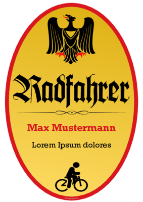 Schild Radfahrer mit Adler im Hochformat. Fun-Schild Radfahrer als PDF Datei