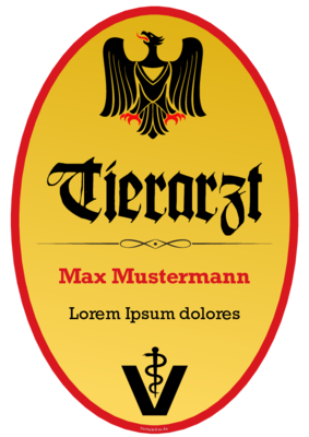 Schild Tierarzt mit Adler im Hochformat. Fun-Schild Tierarzt als PDF Datei