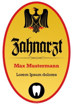Schild Zahnarzt mit Adler im Hochformat. Fun-Schild Zahnarzt als PDF Datei