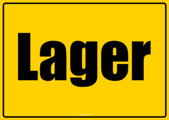 Schild Lager 2 Hinweisschilder: Lager. Ein gelbes und ein weißes Schild im Querformat.