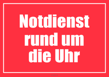Einsatzschilder Notdienst rund um die Uhr 4 Notdienstschilder, Einsatzschilder Notdienst rund um die Uhr. Schilder in verschiedenen Farben im Querformat.