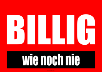 POS, Werbung: Schild, Plakat 'Billig wie noch nie'. PDF Datei