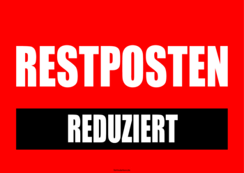 POS, Werbung: Schild, Plakat 'Restposten reduziert'. PDF Datei