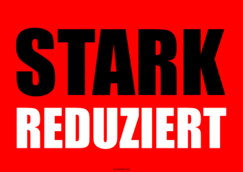 POS, Werbung: Schild, Plakat 'Stark reduziert' (Rot, Schwarz, Weiß). PDF Datei