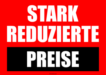 POS, Werbung: Schild, Plakat 'Stark reduzierte Preise'. PDF Datei