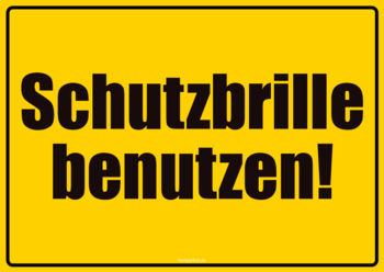 Schild Schutzbrille 2 Hinweisschilder: Schutzbrille benutzen. Ein gelbes und ein blaues Schild im Querformat.