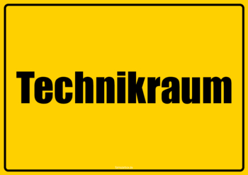 2 Hinweisschilder 'Technikraum' in den Farben Gelb und Weiß. Schild, Technikraum als PDF Datei
